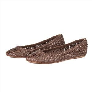 Frye Emma brown braided leather flats, EUC